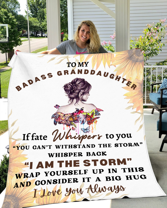 Gift For Badass Granddaughter | I Am The Storm Sunflower Throw Blanket 50x60