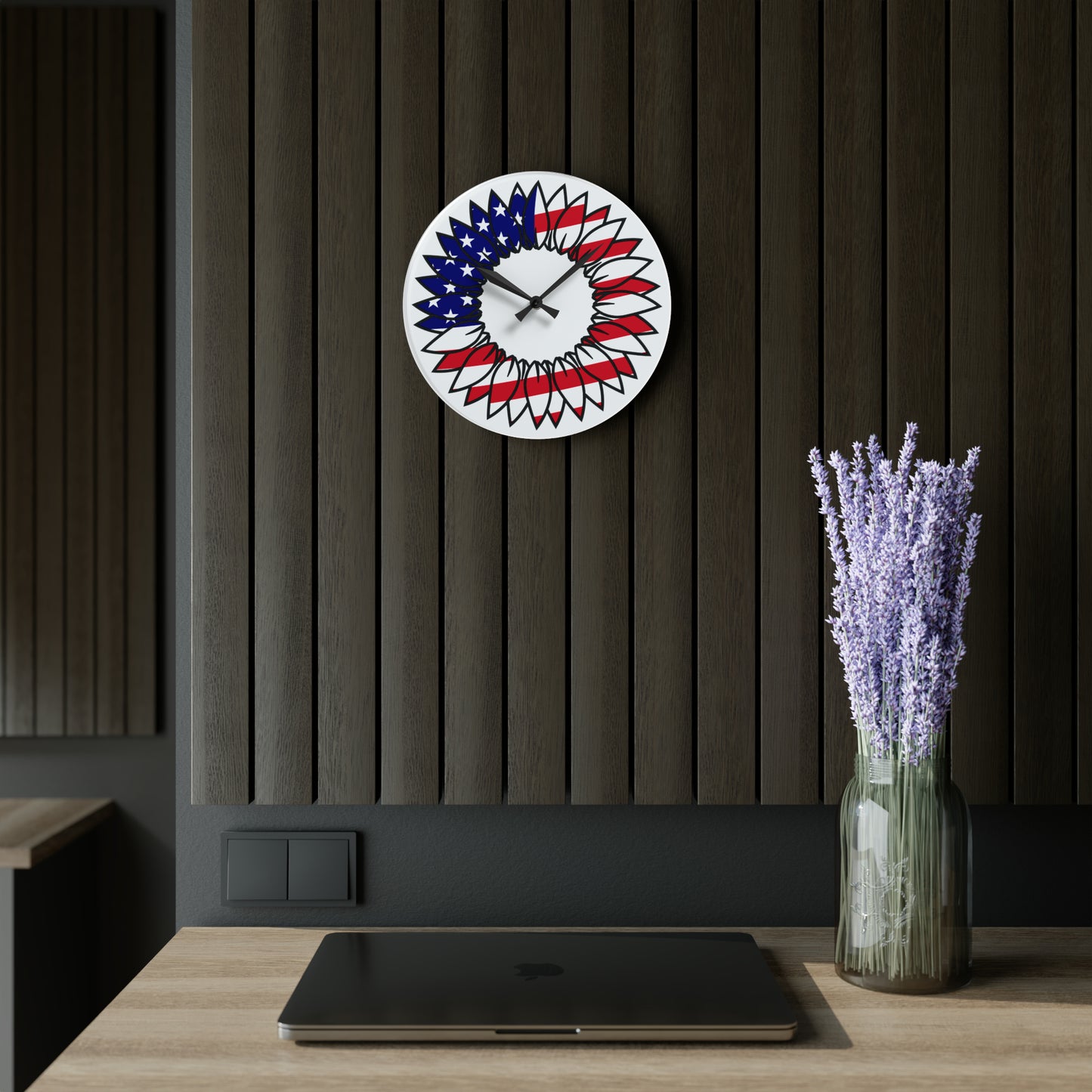 American Flag Sunflower Acrylic Wall Clock