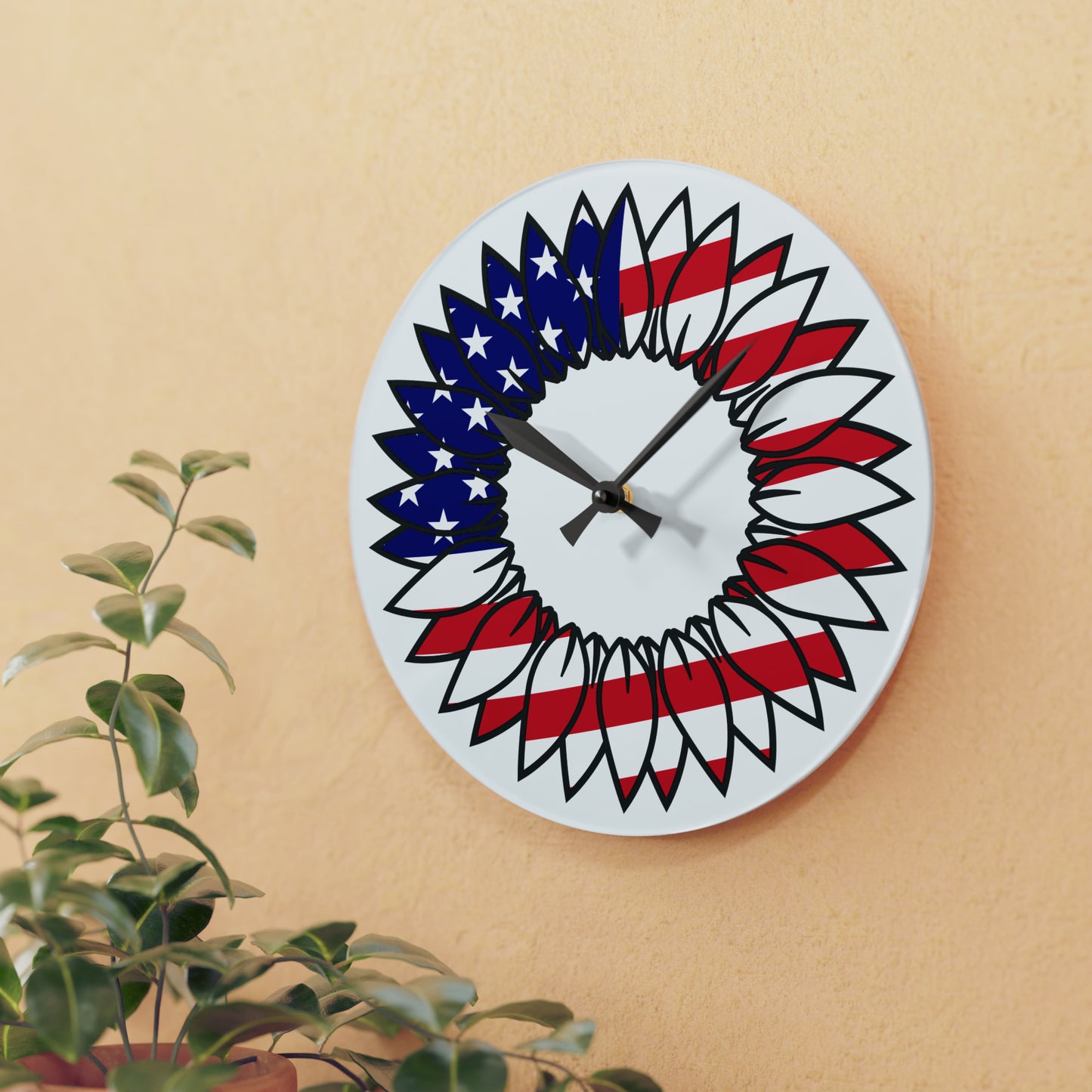 American Flag Sunflower Acrylic Wall Clock