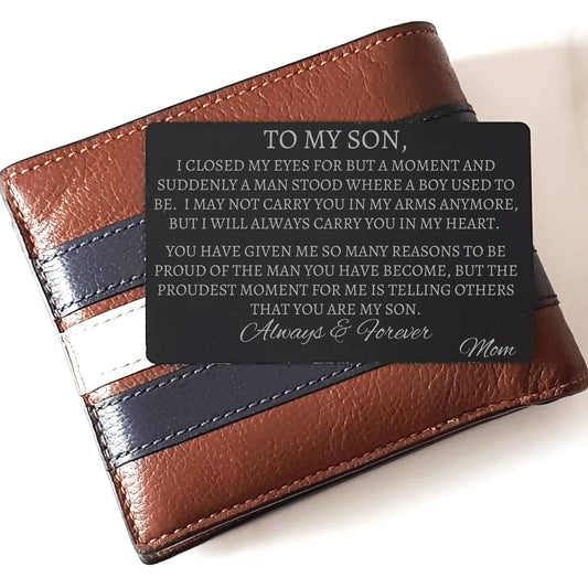 Sentimental Engraved Aluminum Wallet Insert Card | Proudest Moment | To Son