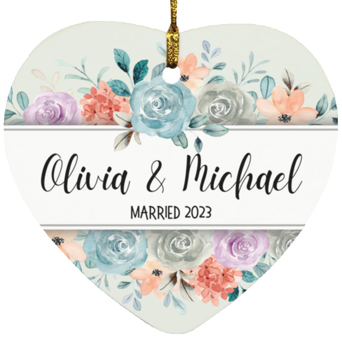 Personalized Marriage Year Ornament - Colorful Roses