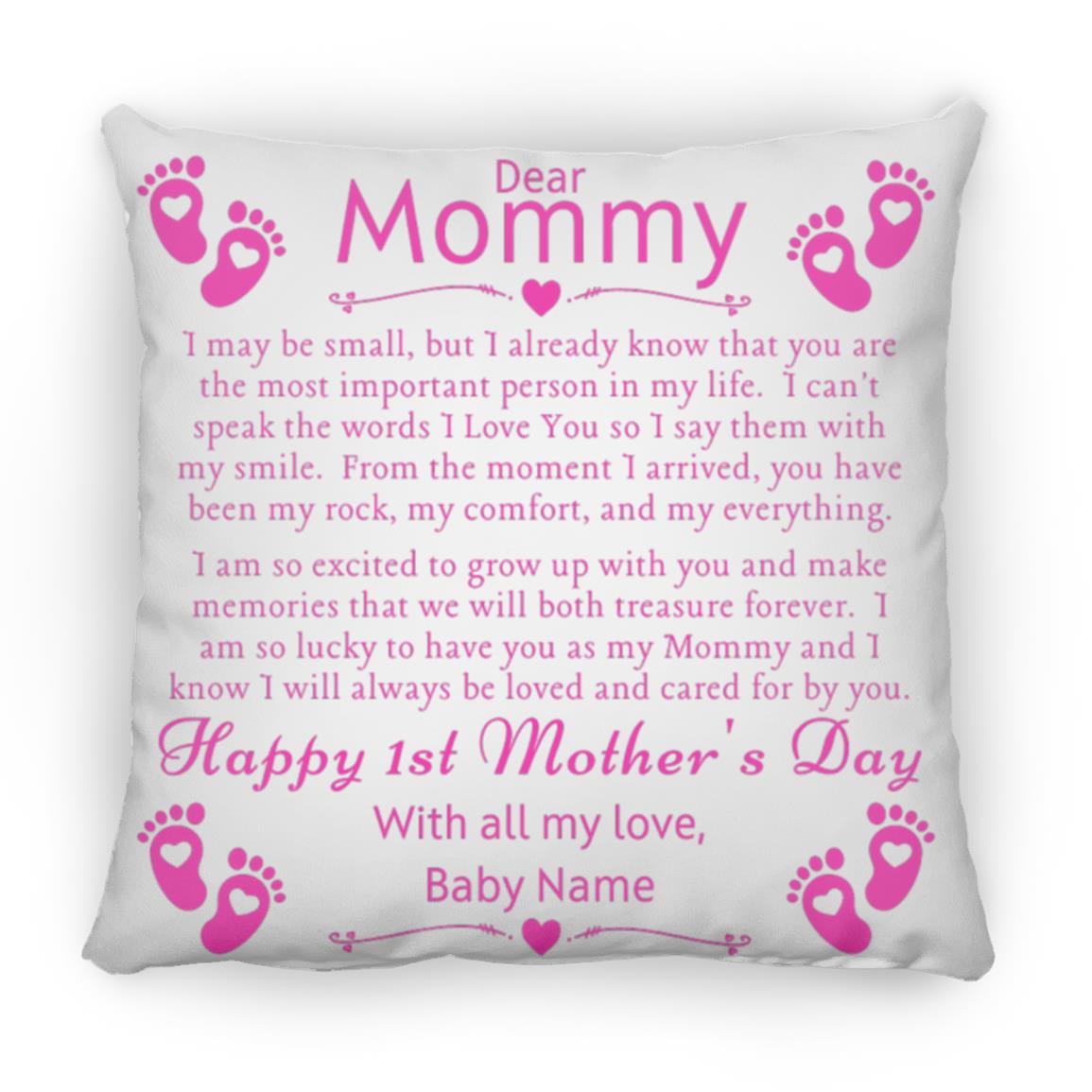Dear Mommy Personalized Baby Name Large Square Pillow 18x18 - Fuchsia