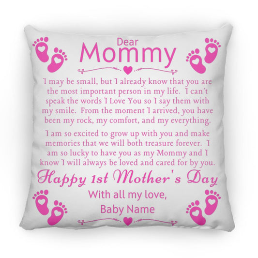 Dear  Mommy Personalized Baby Name Large Square Pillow 18x18 - Fuchsia