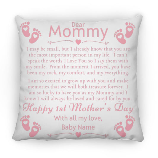 Dear Mommy Personalized Baby Name Large Square Pillow 18x18 - Light Pink