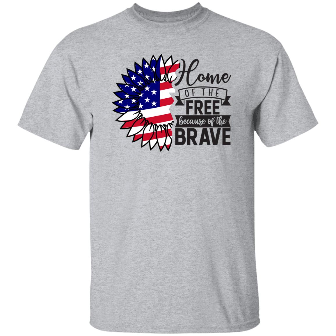 "Home of the Free Because of the Brave" American Flag Sunflower T-Shirt