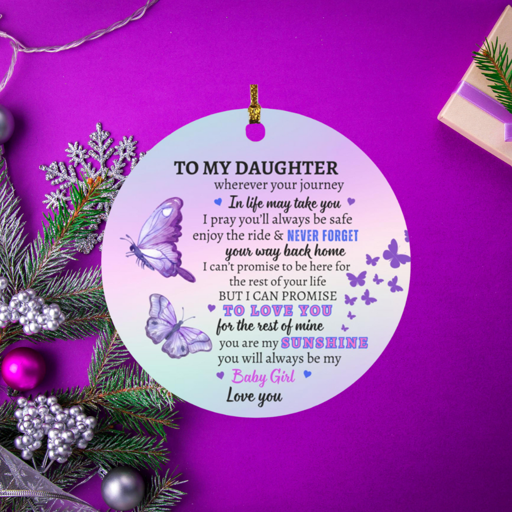 Gift For Daughter | Baby Girl Circle Butterfly Ornament From Mom and/or Dad