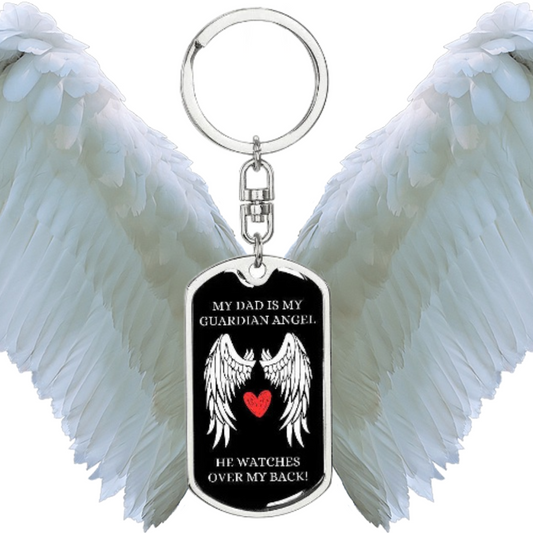 Dad Guardian Angel Heart Dog Tag Keychain