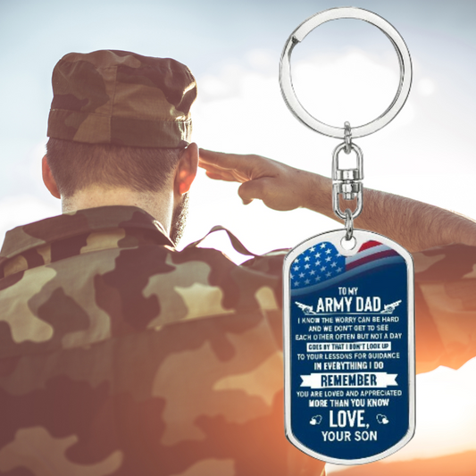 Gift For Dad | Army Dad Dog Tag Keychain From Son