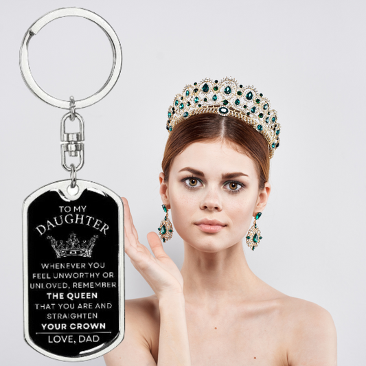 Gift For Daughter | Your Crown Dog Tag Keychain From Dad