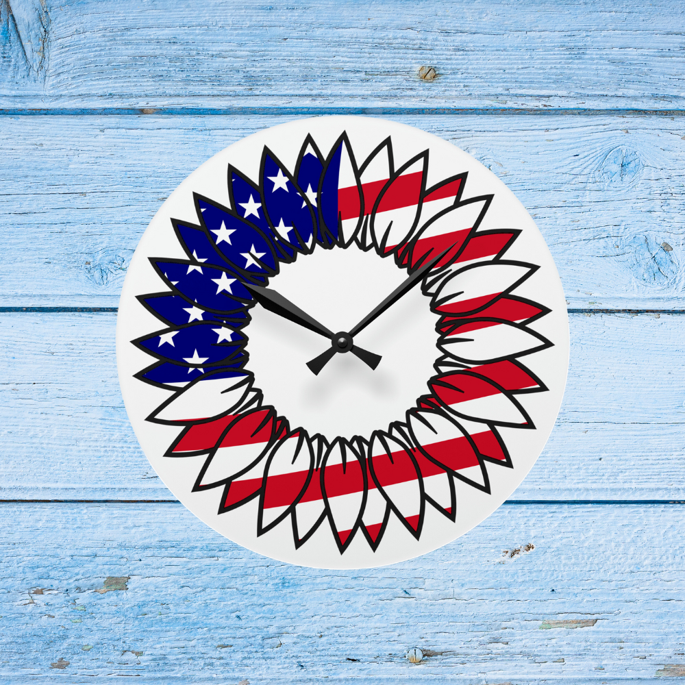 American Flag Sunflower Acrylic Wall Clock