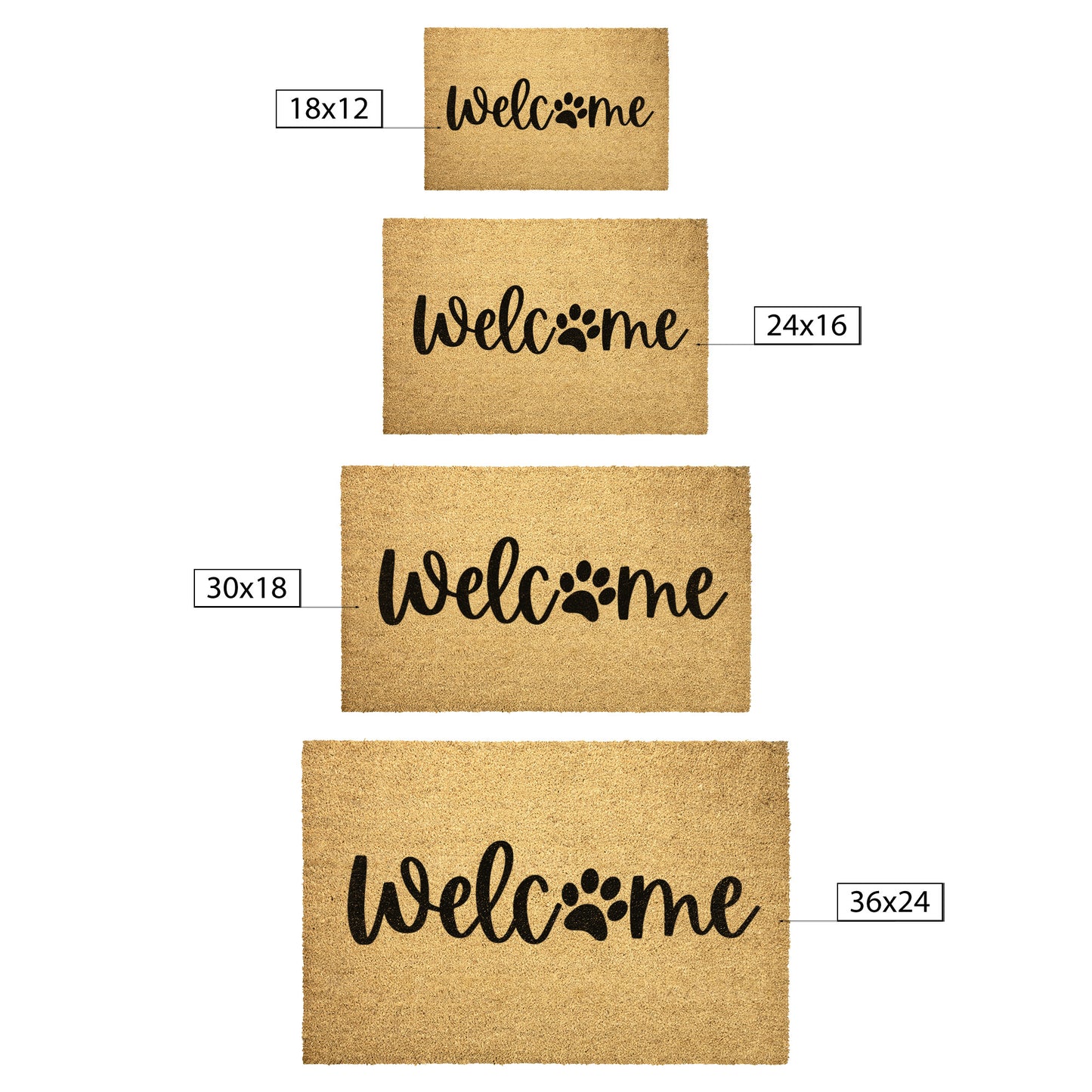 Welcome Animal Paw Outdoor Golden Coir Doormat