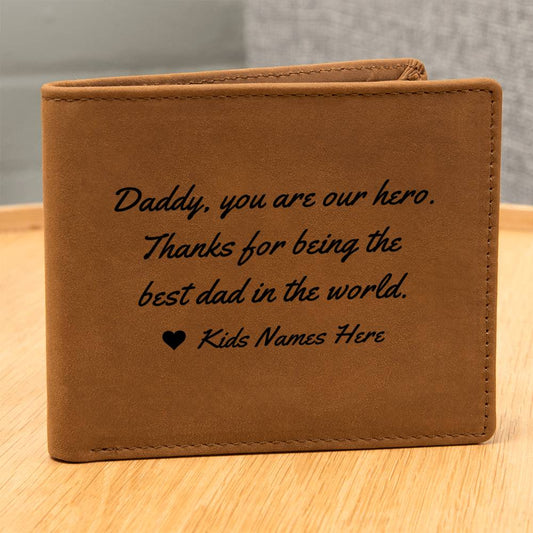 Gift For Dad | Personalized Leather Wallet - Our Hero From Kids