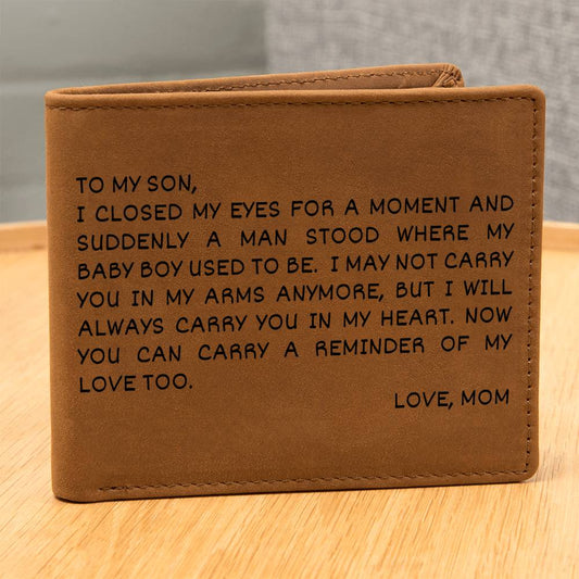 Gift For Son | Carry You In My Heart Leather Wallet From Mom