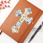 Gift For Her | Blue Floral Cross Vegan Leather Writing Journal