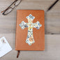 Gift For Her | Blue Floral Cross Vegan Leather Writing Journal