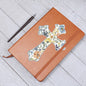 Gift For Her | Blue Floral Cross Vegan Leather Writing Journal