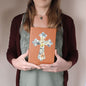 Gift For Her | Blue Floral Cross Vegan Leather Writing Journal