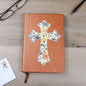 Gift For Her | Blue Floral Cross Vegan Leather Writing Journal