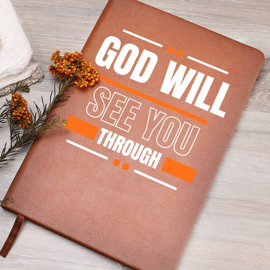 God Will See You Through Vegan Leather Journal - Orange
