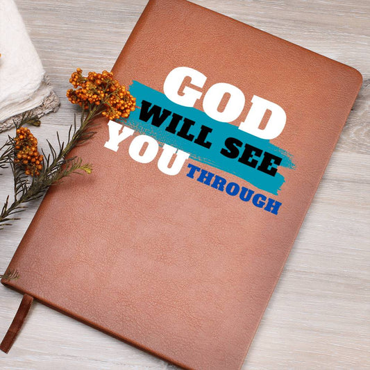 God Will See You Through Vegan Leather Journal - Blue