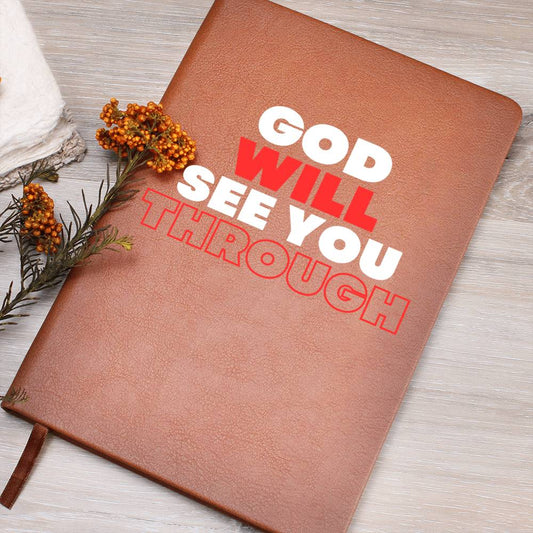 God Will See You Through Vegan Leather Journal - Red