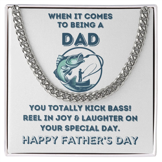 Gift For Dad | Kick Bass Fishing Cuban Link Chain Necklace - Happy Father's Day