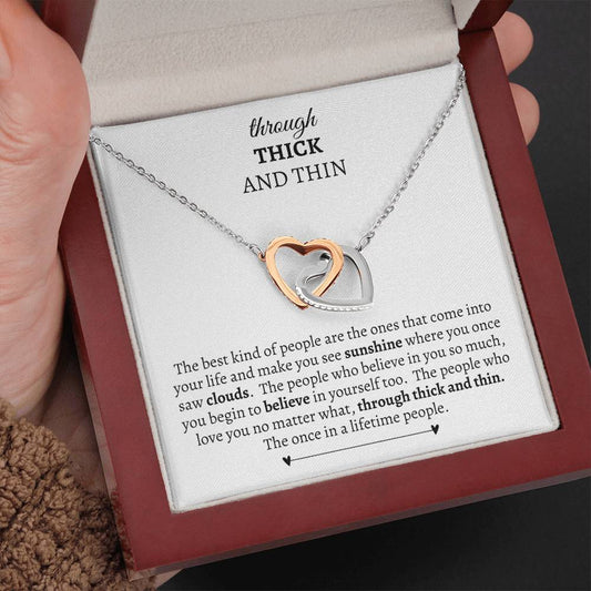 Gift For Best Friend | Through Thick And Thin Interlocking Hearts Necklace