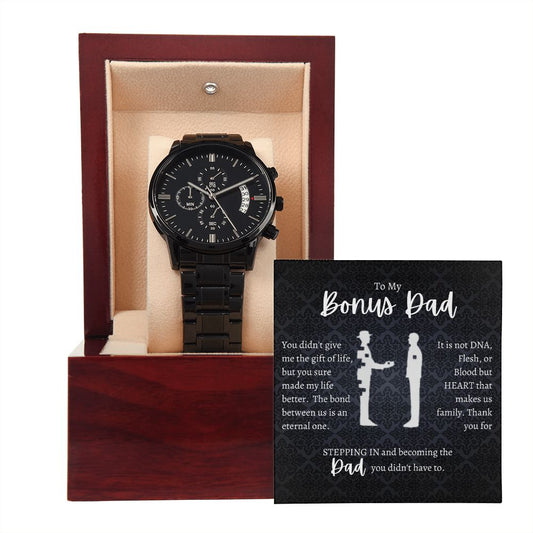 Gift For Bonus Dad | Black Chronograph Watch - Gift Of Life From Bonus Son