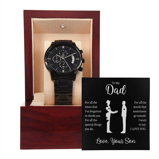 Gift For Dad | Thank You Black Chronograph Watch From Son