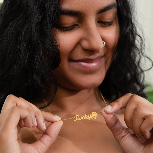 Gift For Her | Personalized Pet Name Necklace with Paw Print