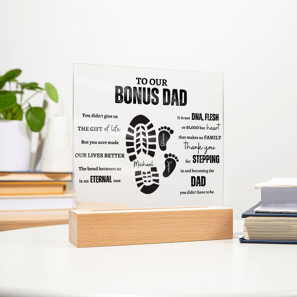 Gift For Bonus Dad | Personalized Bonus Dad Square Acrylic Plaque