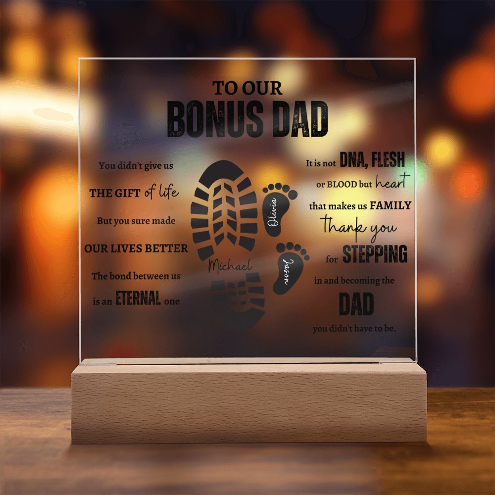 Gift For Bonus Dad | Personalized Bonus Dad Square Acrylic Plaque