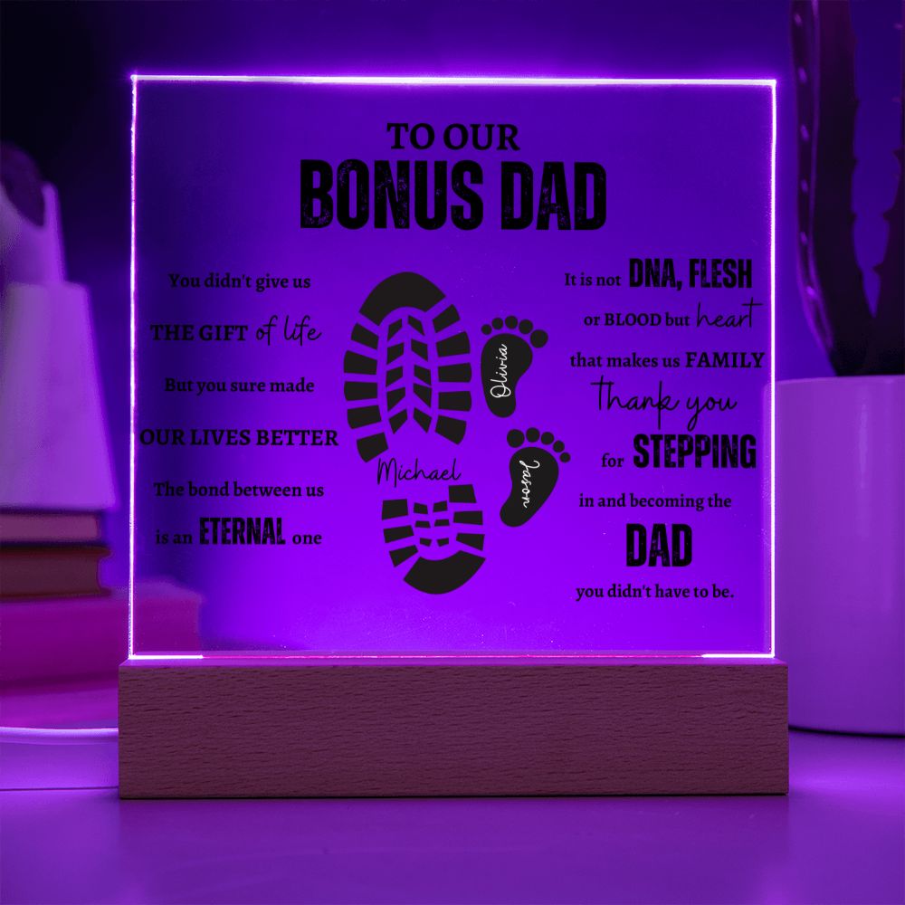 Gift For Bonus Dad | Personalized Bonus Dad Square Acrylic Plaque