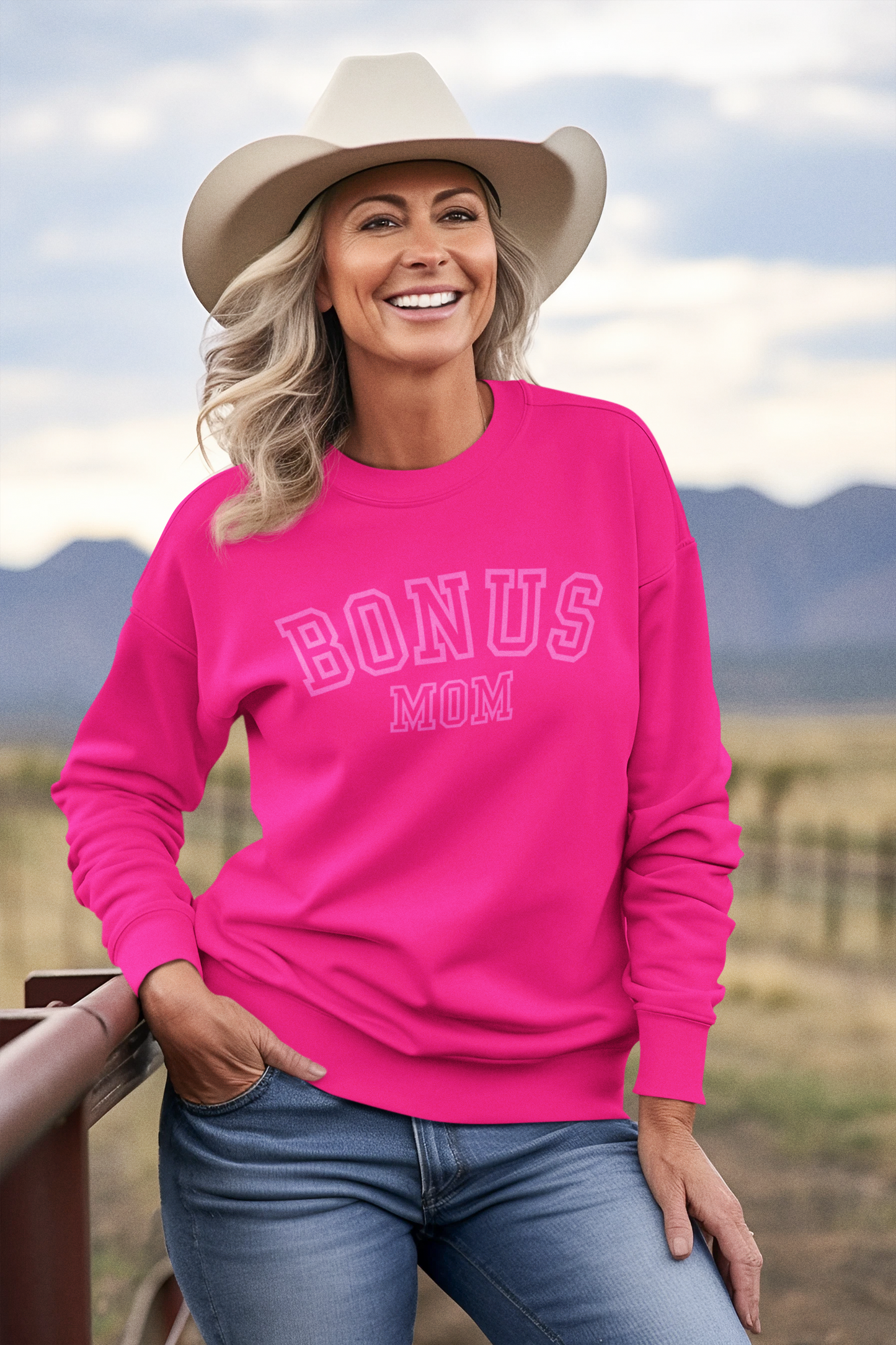 Gift For Bonus Mom | Bonus Mom Pink Crewneck Pullover Sweatshirt