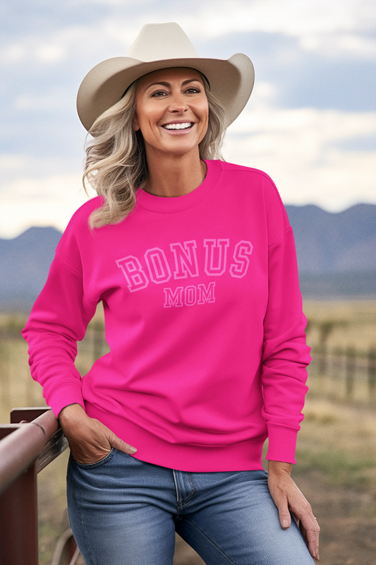 Gift For Bonus Mom |  Bonus Mom Pink Crewneck Pullover Sweatshirt