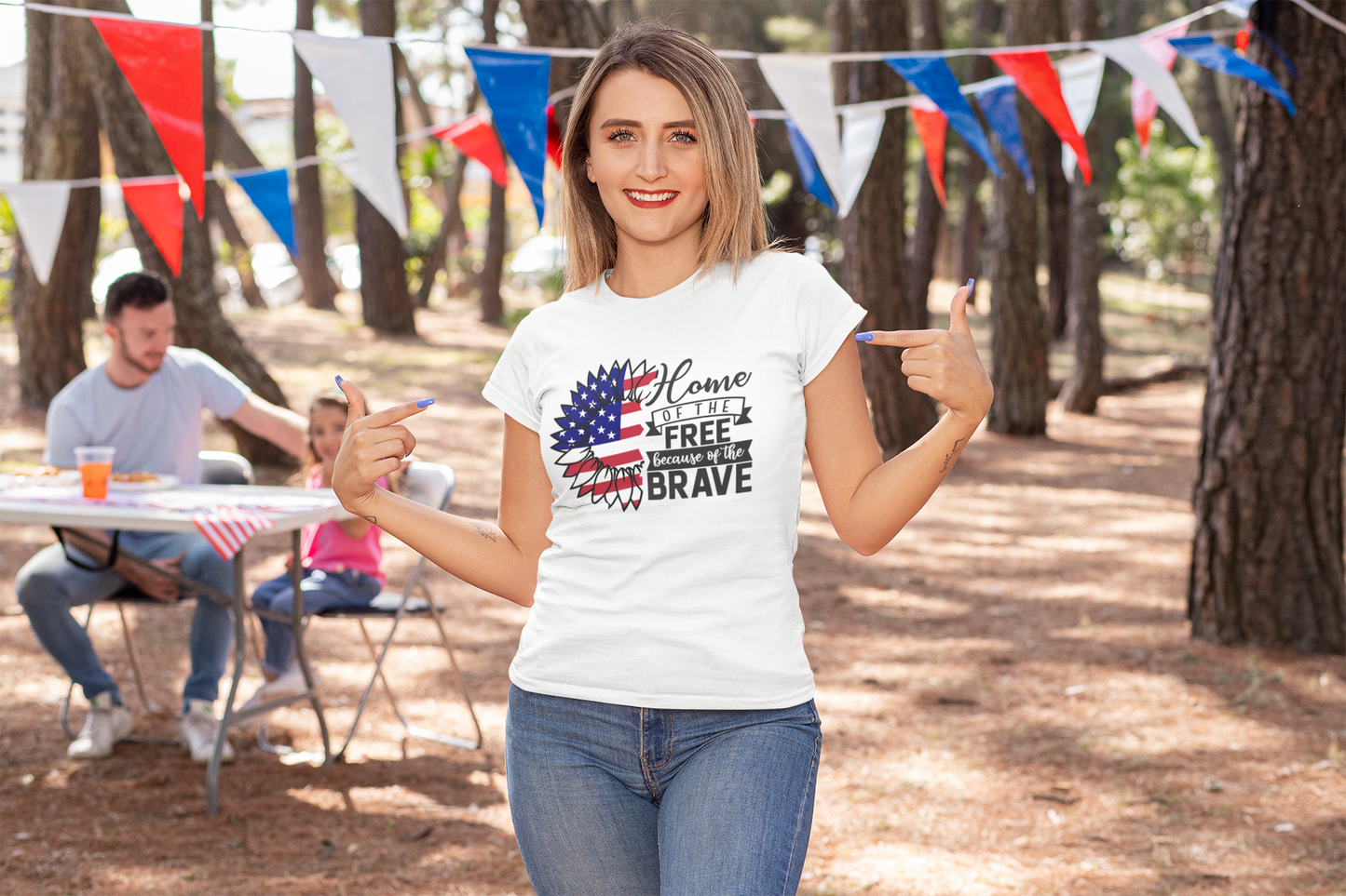 "Home of the Free Because of the Brave" American Flag Sunflower T-Shirt