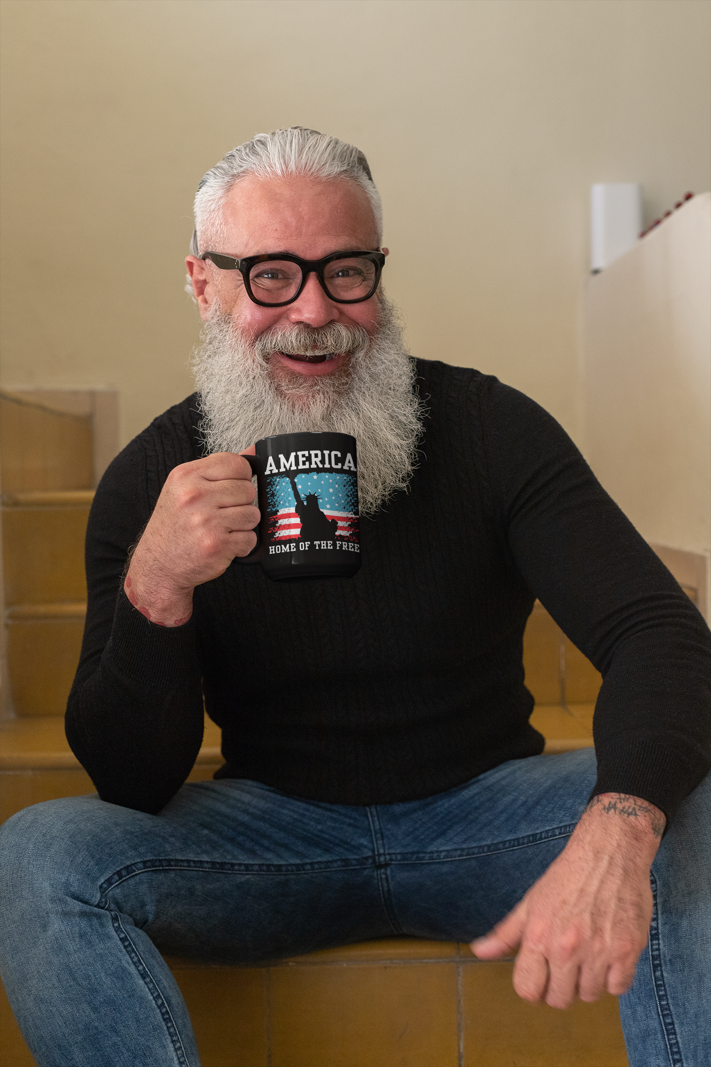 America Home of the Free Liberty Black Mug