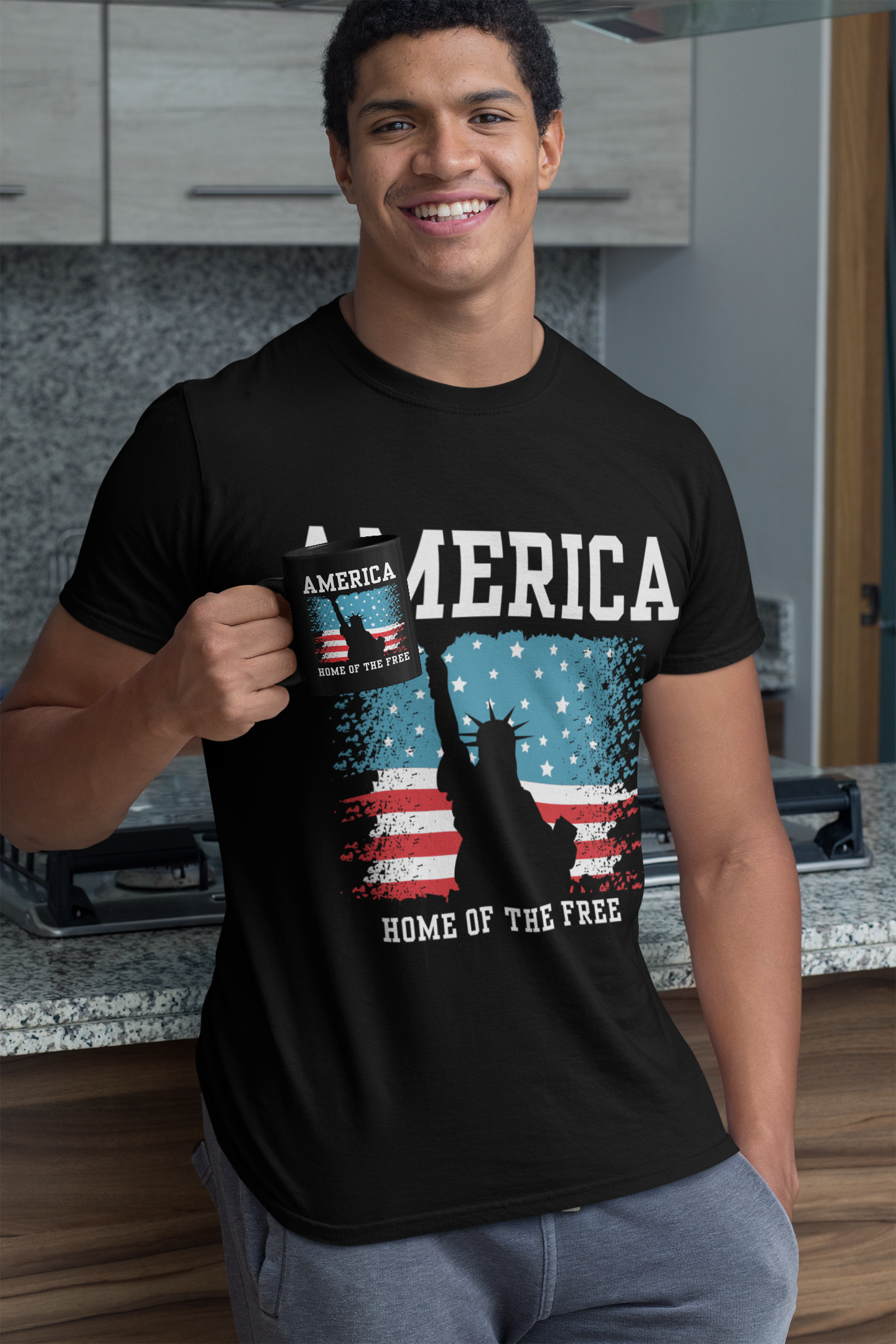 America Home of the Free Liberty Black Mug