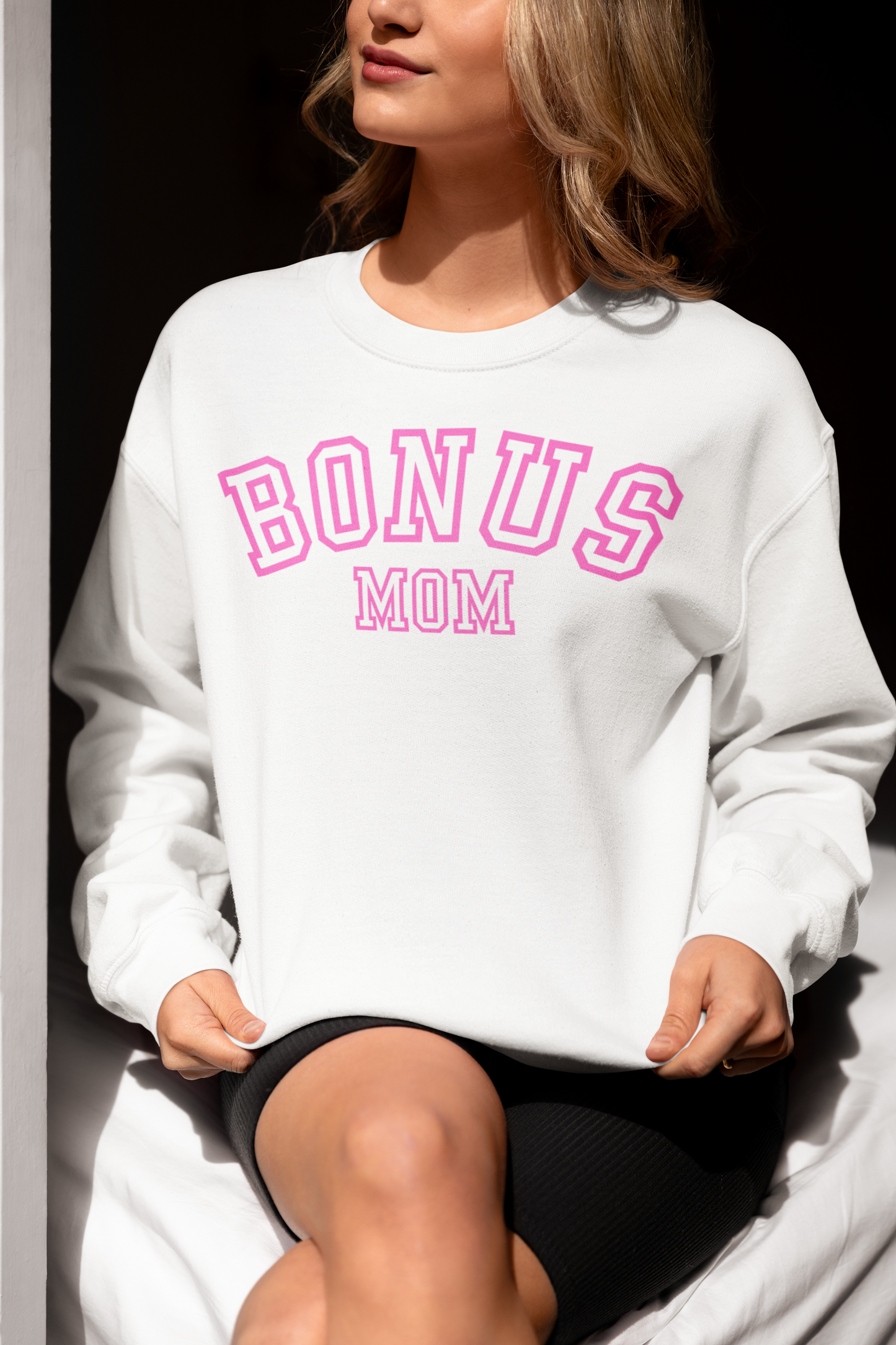 Gift For Bonus Mom | Bonus Mom Pink Crewneck Pullover Sweatshirt