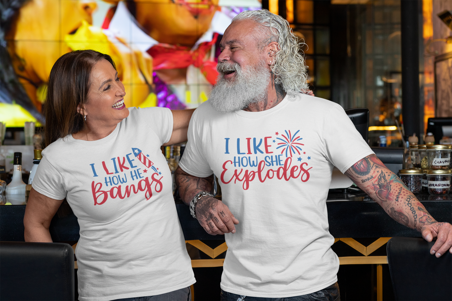 His Hers 4th of July Fireworks Couples T-Shirt