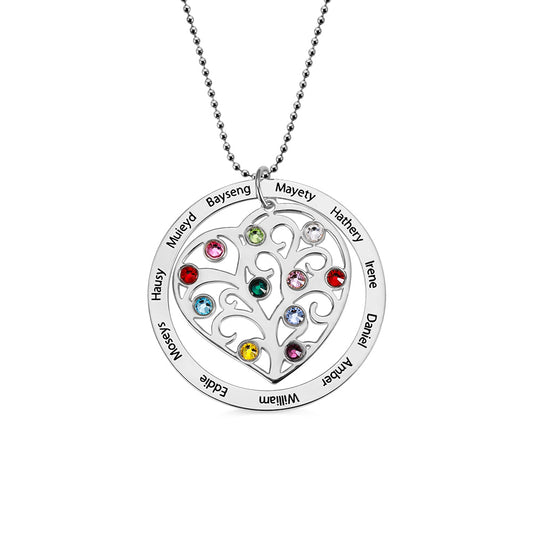 Personalized Family Tree Birthstone Necklace | Plated Sterling Silver | 1-11 Names