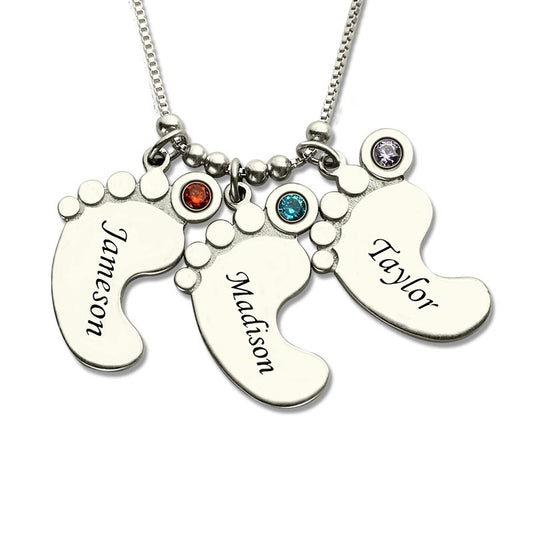 Personalized Mothers Necklace Baby Feet Charm -  5 Charms