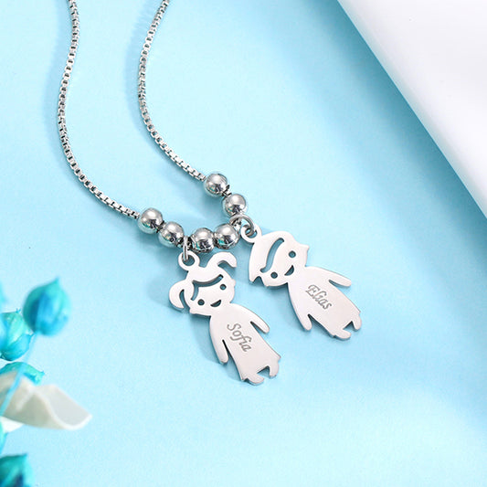 Personalized Kids Charms Necklace Stainless Steel - 7 Charms