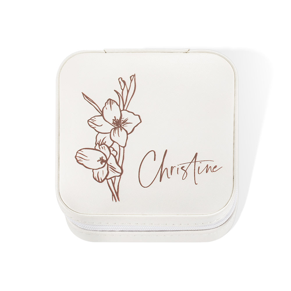 Gift For Her | Custom Name Birth Flower Jewelry Travel Case