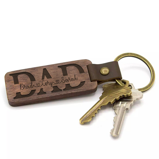 Gift For Dad | Personalized Split Name Wooden Keychain