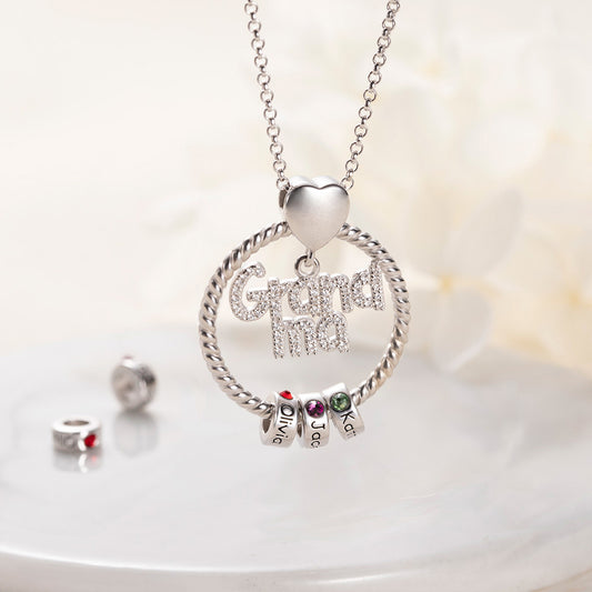 Personalized Name and Birthstone Family Necklace | Sterling Silver | 1-13 Names | To Grandma