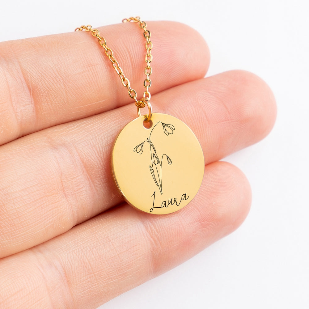 Name & Birth Flower Circle Necklace