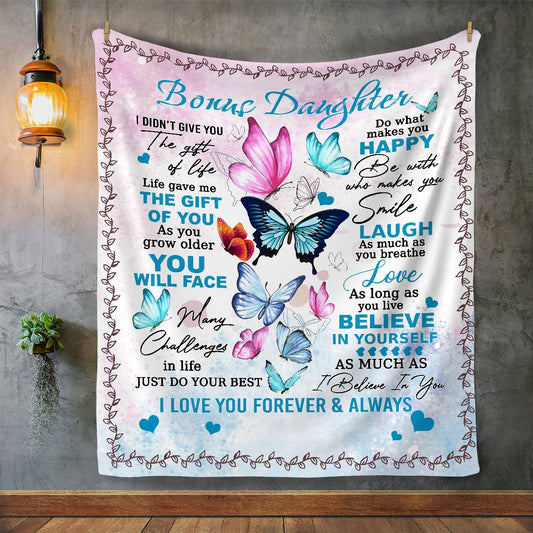 Gift For Bonus Daughter | Colorful Butterflies Throw Blanket 50x60 From Bonus Mom or Dad