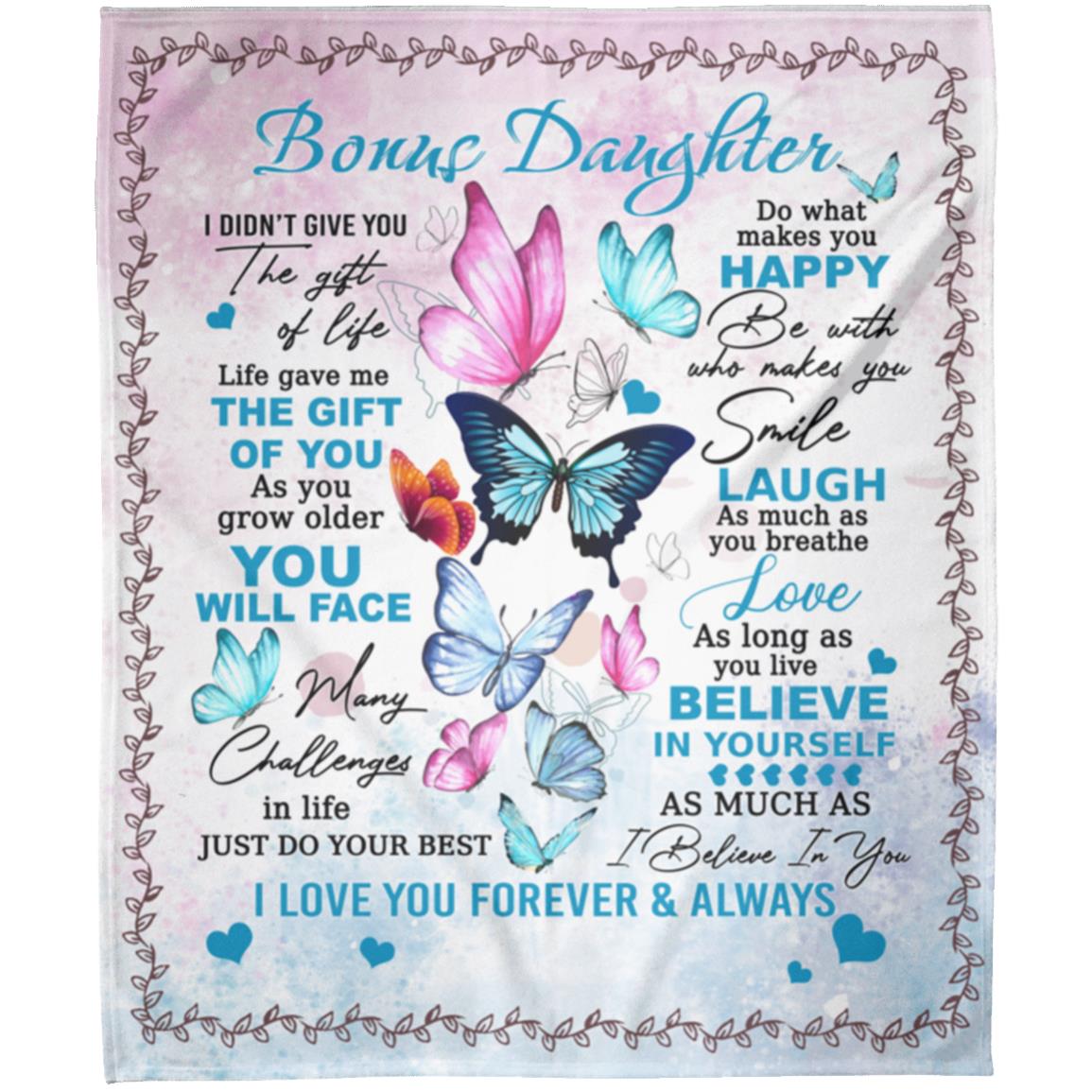 Gift For Bonus Daughter | Colorful Butterflies Throw Blanket 50x60 | From Bonus Mom or Dad