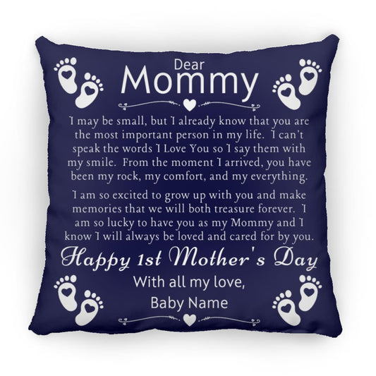Dear Mommy Personalized Baby Name Large Square Pillow 18x18 - Blue